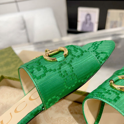 GG CHUNKY SLIDE SANDAL DARK GREEN CALFSKIN