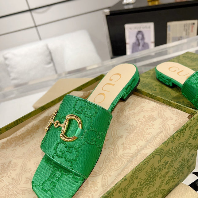 GG CHUNKY SLIDE SANDAL DARK GREEN CALFSKIN