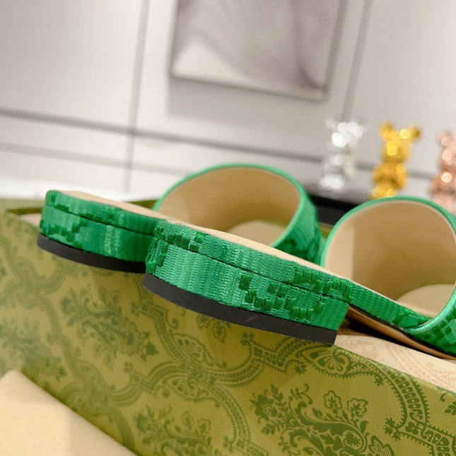 GG CHUNKY SLIDE SANDAL DARK GREEN CALFSKIN