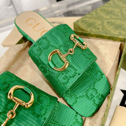 GG CHUNKY SLIDE SANDAL DARK GREEN CALFSKIN