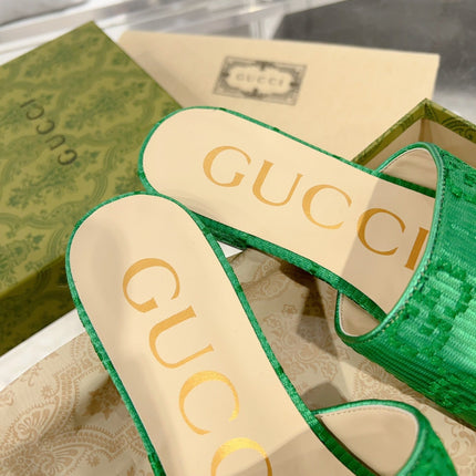 GG CHUNKY SLIDE SANDAL DARK GREEN CALFSKIN