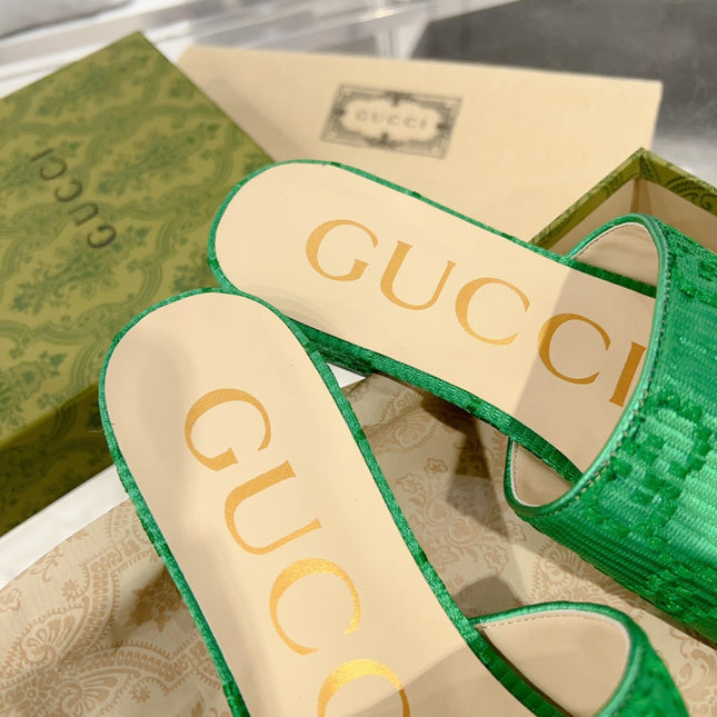 GG CHUNKY SLIDE SANDAL DARK GREEN CALFSKIN