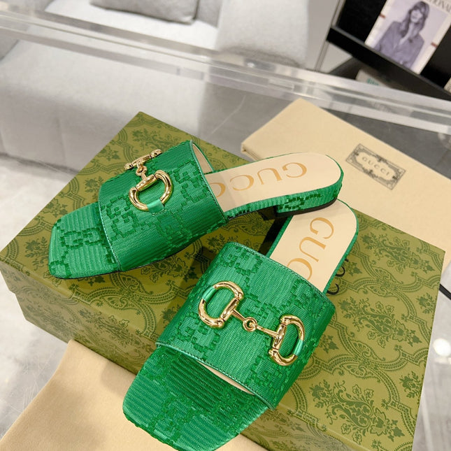 GG CHUNKY SLIDE SANDAL DARK GREEN CALFSKIN