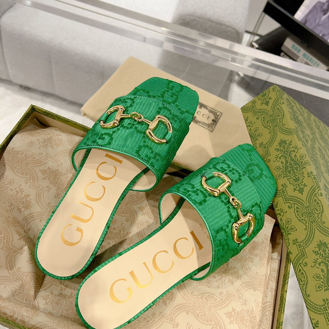 GG CHUNKY SLIDE SANDAL DARK GREEN CALFSKIN