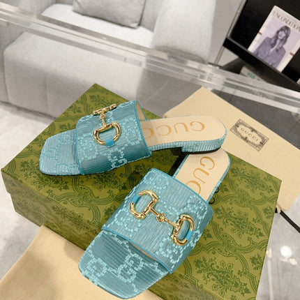 GG CHUNKY SLIDE SANDAL BLUE SKY CALFSKIN