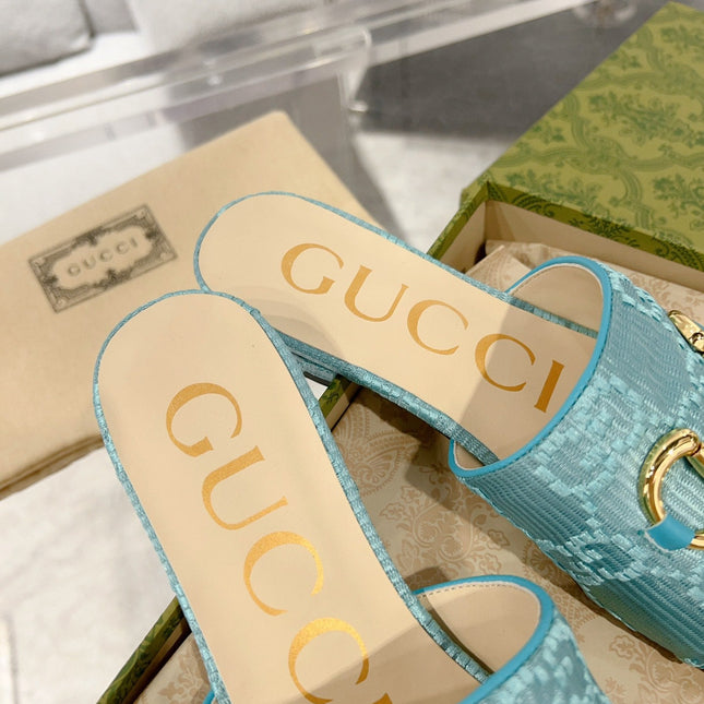 GG CHUNKY SLIDE SANDAL BLUE SKY CALFSKIN