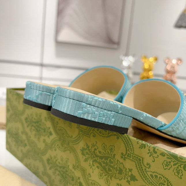 GG CHUNKY SLIDE SANDAL BLUE SKY CALFSKIN