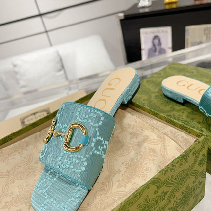 GG CHUNKY SLIDE SANDAL BLUE SKY CALFSKIN