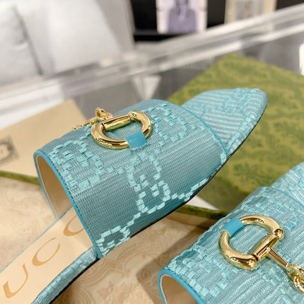 GG CHUNKY SLIDE SANDAL BLUE SKY CALFSKIN