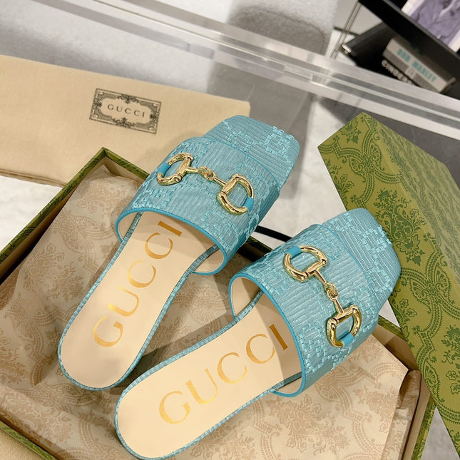 GG CHUNKY SLIDE SANDAL BLUE SKY CALFSKIN