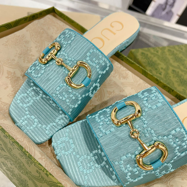 GG CHUNKY SLIDE SANDAL BLUE SKY CALFSKIN