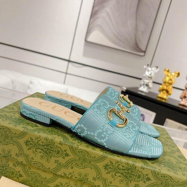 GG CHUNKY SLIDE SANDAL BLUE SKY CALFSKIN