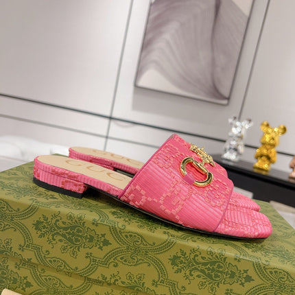 GG CHUNKY SLIDE SANDAL BRIGHT PINK CALFSKIN