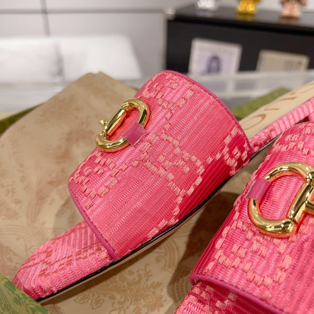 GG CHUNKY SLIDE SANDAL BRIGHT PINK CALFSKIN