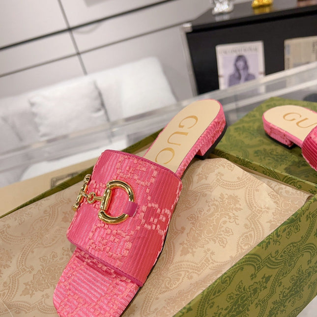 GG CHUNKY SLIDE SANDAL BRIGHT PINK CALFSKIN