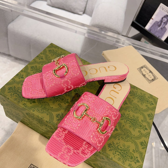 GG CHUNKY SLIDE SANDAL BRIGHT PINK CALFSKIN