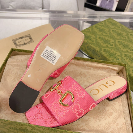 GG CHUNKY SLIDE SANDAL BRIGHT PINK CALFSKIN
