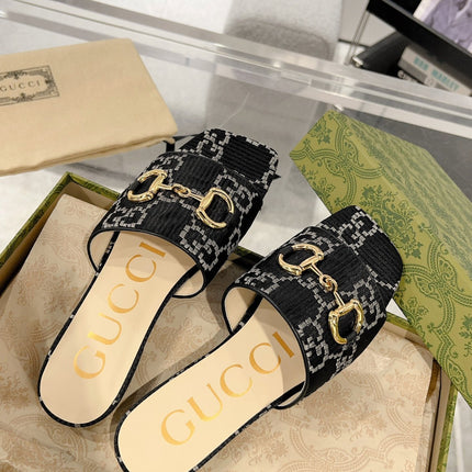GG CHUNKY SLIDE SANDAL BLACK CALFSKIN