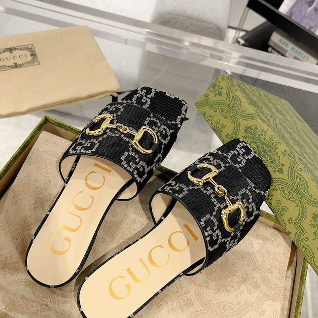 GG CHUNKY SLIDE SANDAL BLACK CALFSKIN
