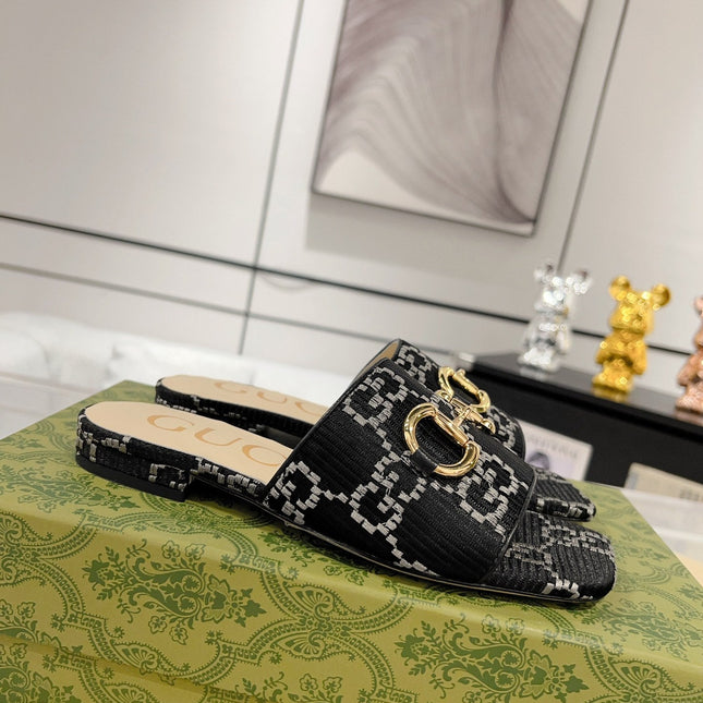 GG CHUNKY SLIDE SANDAL BLACK CALFSKIN