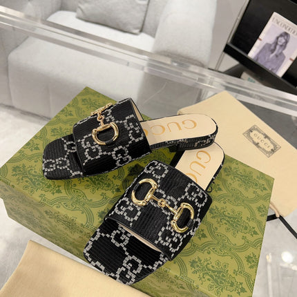 GG CHUNKY SLIDE SANDAL BLACK CALFSKIN