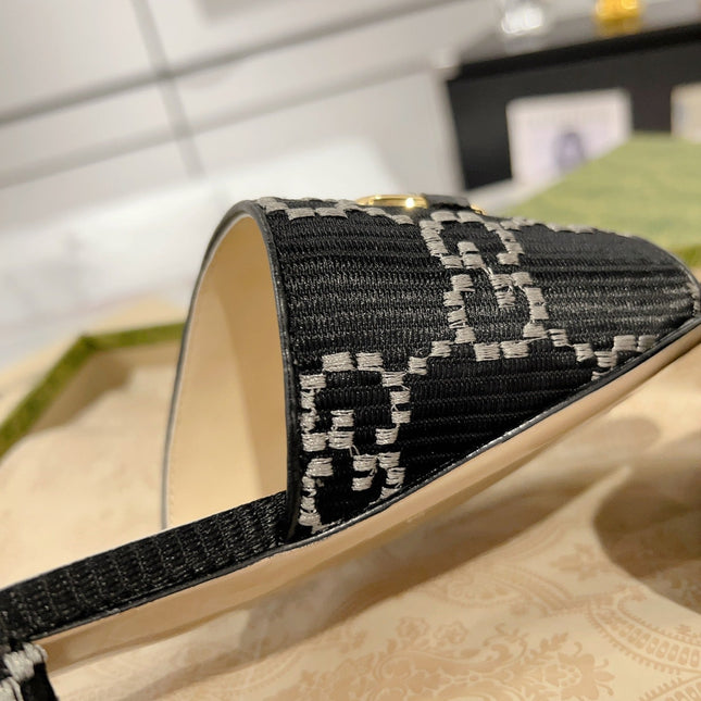 GG CHUNKY SLIDE SANDAL BLACK CALFSKIN