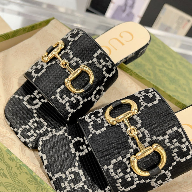 GG CHUNKY SLIDE SANDAL BLACK CALFSKIN