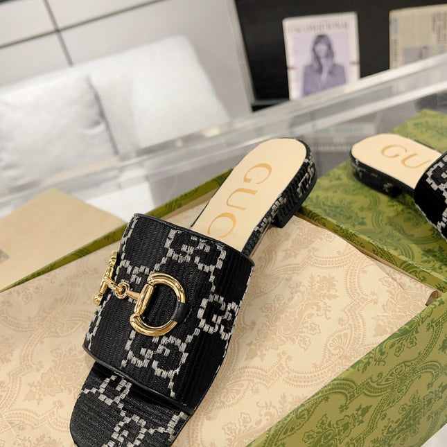 GG CHUNKY SLIDE SANDAL BLACK CALFSKIN