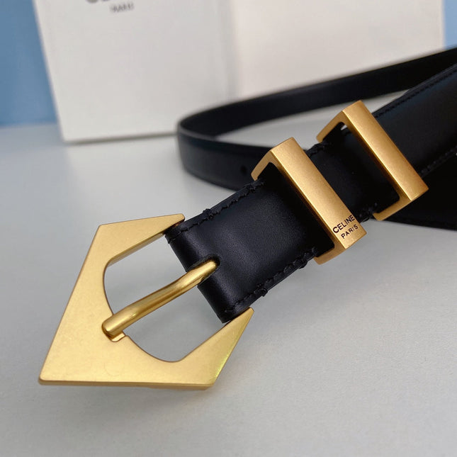 Medium Spike Belt 25mm Black Calfskin Loop Gold Gold Finishing