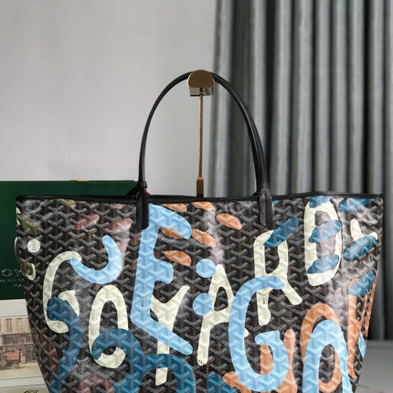 SAINT LOUIS GM BAG 40 IN BLUE LETTRES CAMOUFLAGE GOYARDINE CANVAS