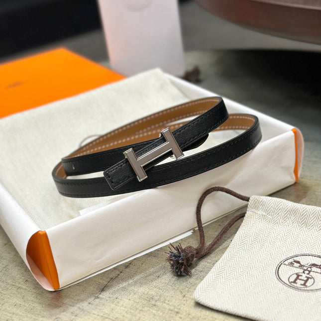 HM FOCUS BUCKLE & REVERSIBLE TAWNY BROWN AND BLACK LEATHER STRAP 13MM SILVER HARDWARE