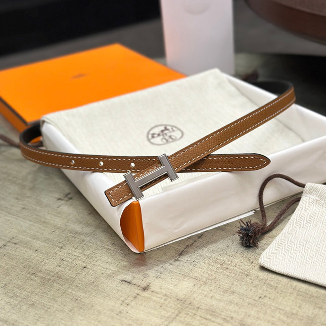 HM FOCUS BUCKLE & REVERSIBLE TAWNY BROWN AND BLACK LEATHER STRAP 13MM SILVER HARDWARE