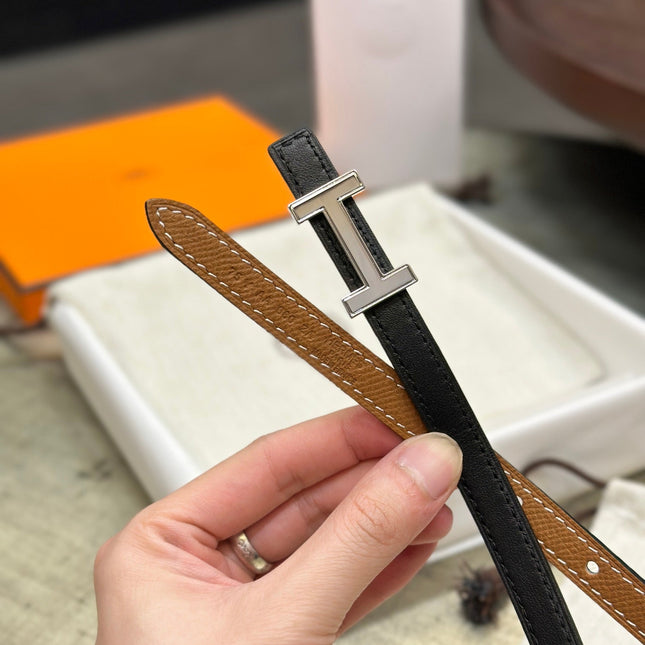 HM FOCUS BUCKLE & REVERSIBLE TAWNY BROWN AND BLACK LEATHER STRAP 13MM SILVER HARDWARE