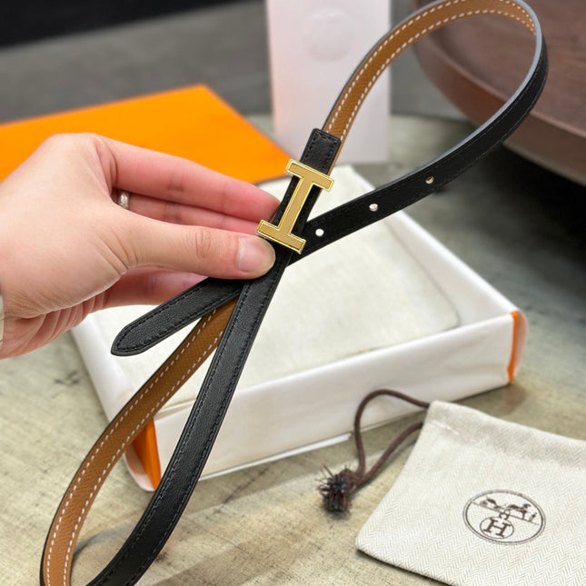 HM FOCUS BUCKLE & REVERSIBLE TAWNY BROWN AND BLACK LEATHER STRAP 13MM GOLD HARDWARE