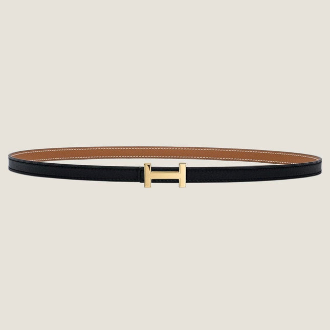 HM FOCUS BUCKLE & REVERSIBLE TAWNY BROWN AND BLACK LEATHER STRAP 13MM GOLD HARDWARE