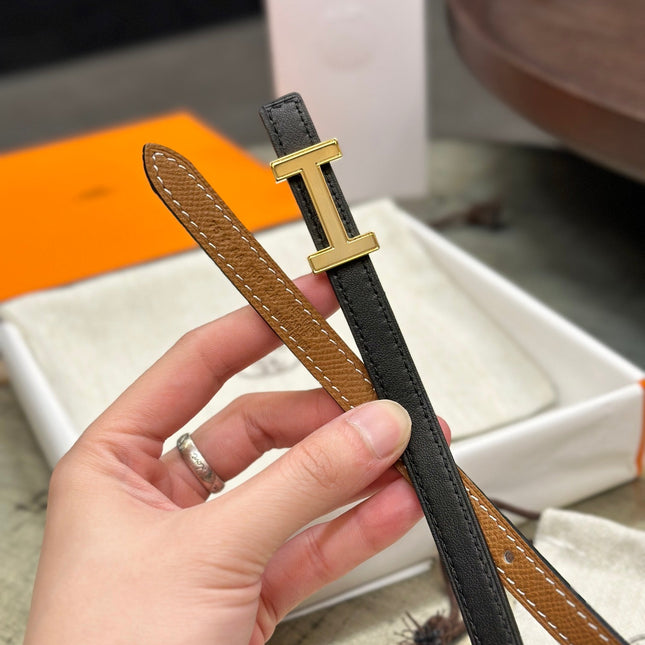 HM FOCUS BUCKLE & REVERSIBLE TAWNY BROWN AND BLACK LEATHER STRAP 13MM GOLD HARDWARE