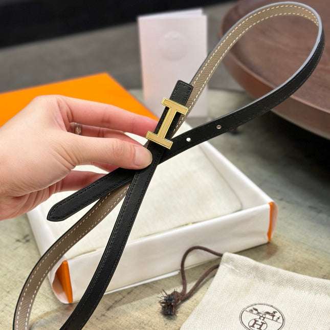 HM FOCUS BUCKLE & REVERSIBLE BLACK AND KHAKI BROWN LEATHER STRAP 13MM GOLD HARDWARE