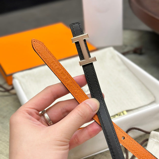 HM FOCUS BUCKLE & REVERSIBLE BLACK AND ORANGE LEATHER STRAP 13MM COPPER HARDWARE