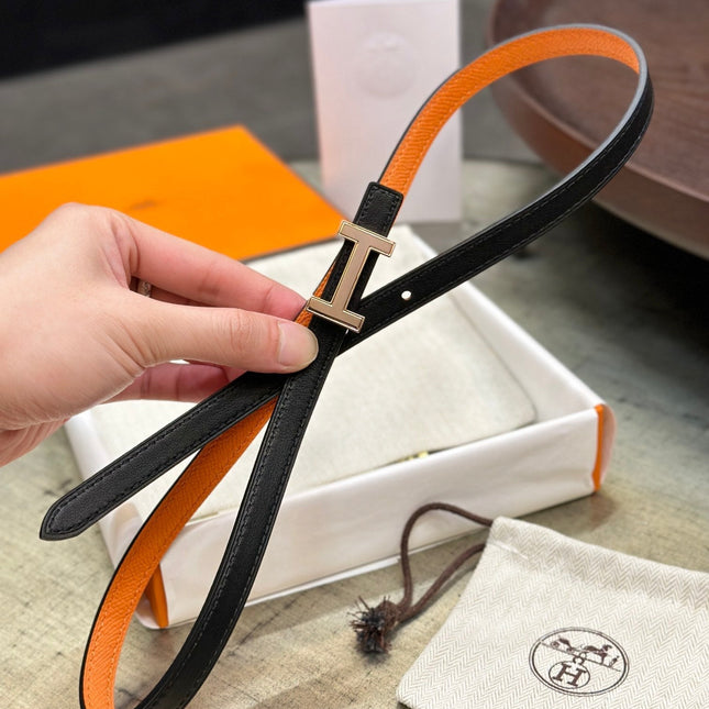 HM FOCUS BUCKLE & REVERSIBLE BLACK AND ORANGE LEATHER STRAP 13MM COPPER HARDWARE