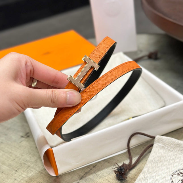 HM FOCUS BUCKLE & REVERSIBLE BLACK AND ORANGE LEATHER STRAP 13MM COPPER HARDWARE