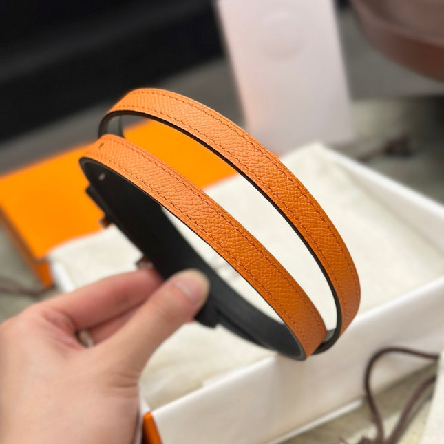 HM FOCUS BUCKLE & REVERSIBLE BLACK AND ORANGE LEATHER STRAP 13MM COPPER HARDWARE