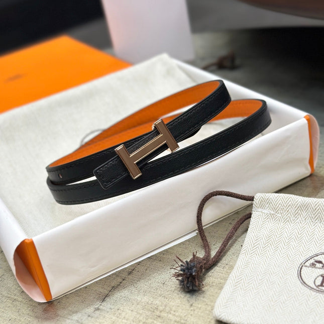 HM FOCUS BUCKLE & REVERSIBLE BLACK AND ORANGE LEATHER STRAP 13MM COPPER HARDWARE