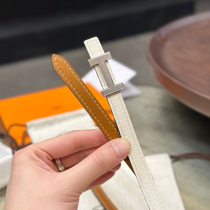 HM FOCUS BUCKLE & REVERSIBLE BRONZE BROWN AND WHITE LEATHER STRAP 13MM SILVER HARDWARE