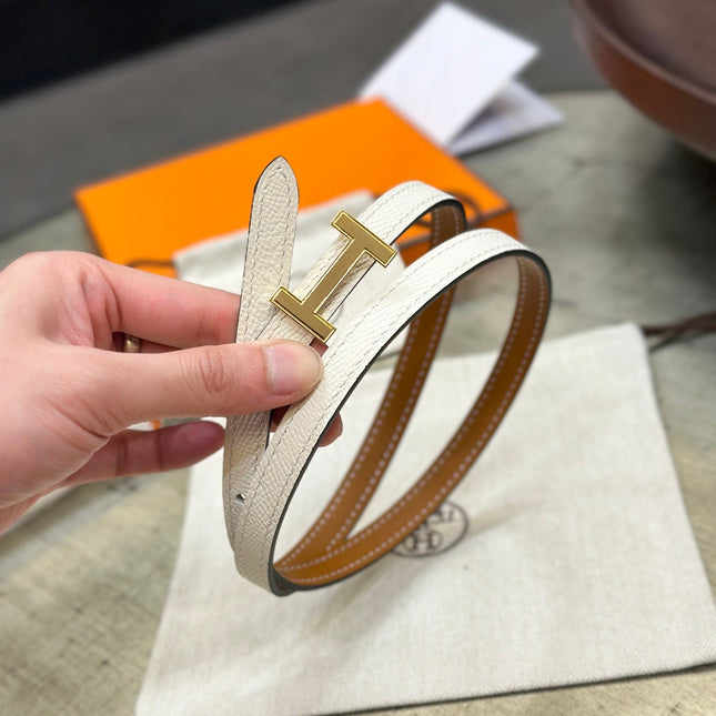 HM FOCUS BUCKLE & REVERSIBLE BRONZE BROWN AND WHITE LEATHER STRAP 13MM GOLD HARDWARE