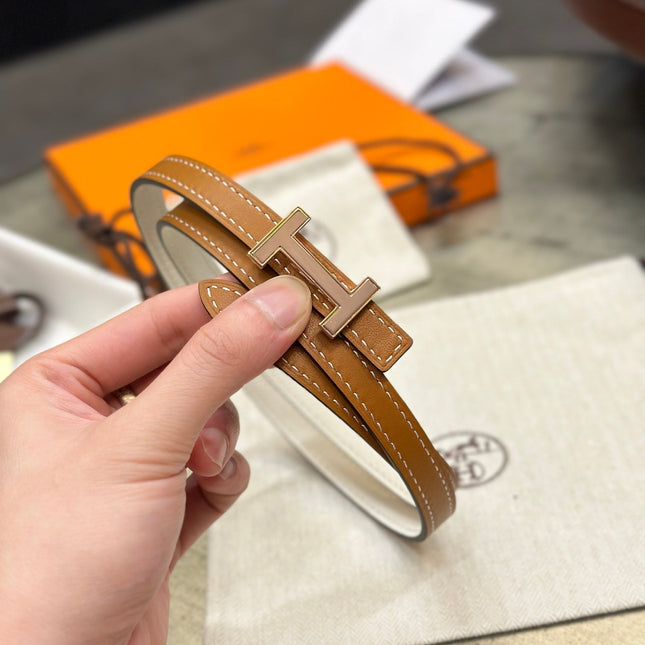 HM FOCUS BUCKLE & REVERSIBLE BRONZE BROWN AND WHITE LEATHER STRAP 13MM COPPER HARDWARE