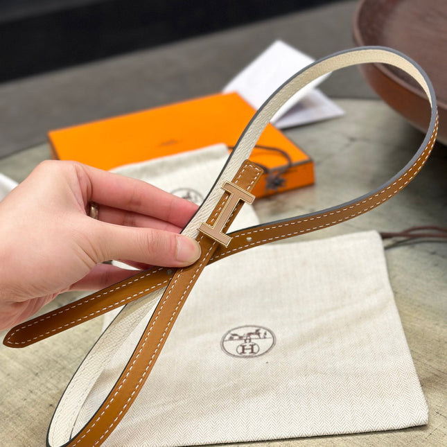 HM FOCUS BUCKLE & REVERSIBLE BRONZE BROWN AND WHITE LEATHER STRAP 13MM COPPER HARDWARE