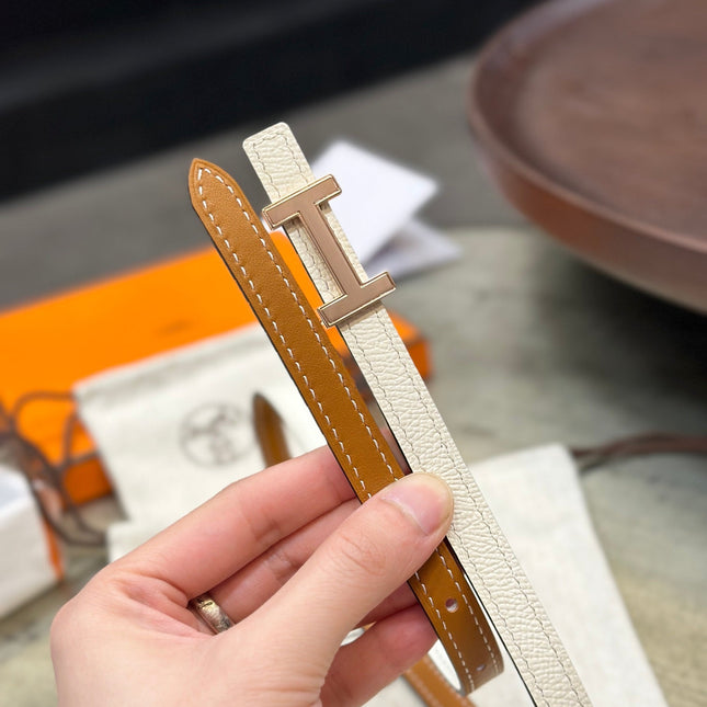 HM FOCUS BUCKLE & REVERSIBLE BRONZE BROWN AND WHITE LEATHER STRAP 13MM COPPER HARDWARE