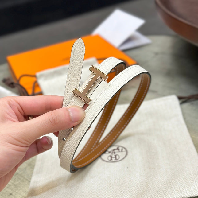 HM FOCUS BUCKLE & REVERSIBLE BRONZE BROWN AND WHITE LEATHER STRAP 13MM COPPER HARDWARE