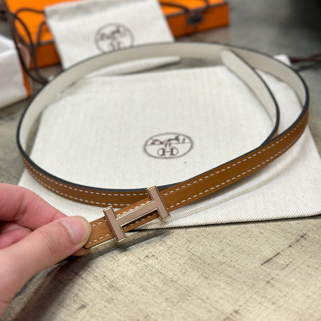 HM FOCUS BUCKLE & REVERSIBLE BRONZE BROWN AND WHITE LEATHER STRAP 13MM COPPER HARDWARE