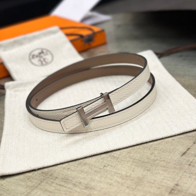 HM FOCUS BUCKLE & REVERSIBLE PEANUT BROWN AND WHITE LEATHER STRAP 13MM SILVER HARDWARE